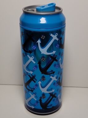 Blue Anchor-Pattern Insulated Drink Canister